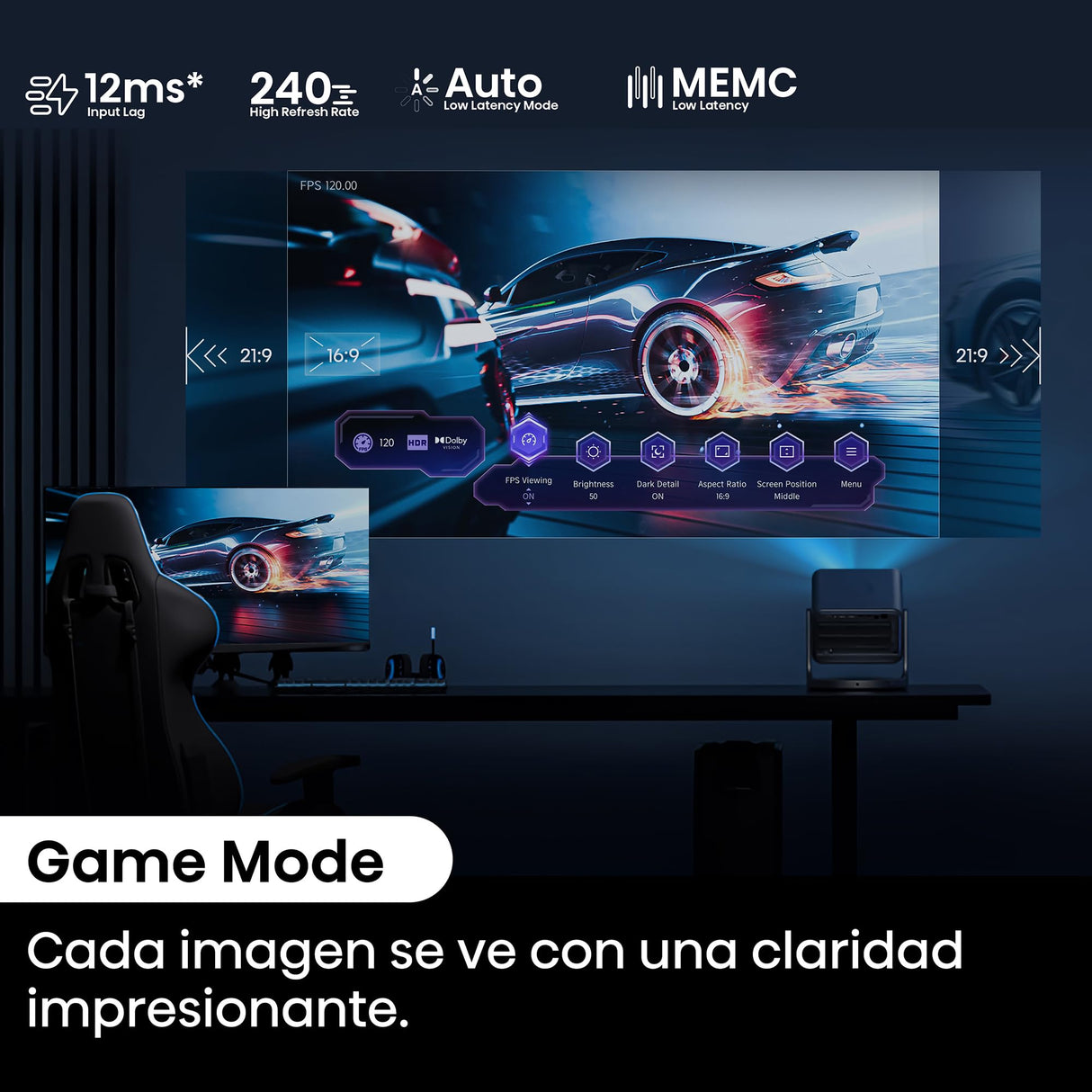 Hisense C2 - Mini Proyector Laser UHD 4K Smart TV, de 65 a 300 Pulgadas, 2000 Lumen, Dolby Vision Atmos, Audio JBL con Subwofer, Fuente Laser Tricolor, Zoom Digital, Autoenfoque, Contraste 1700:1