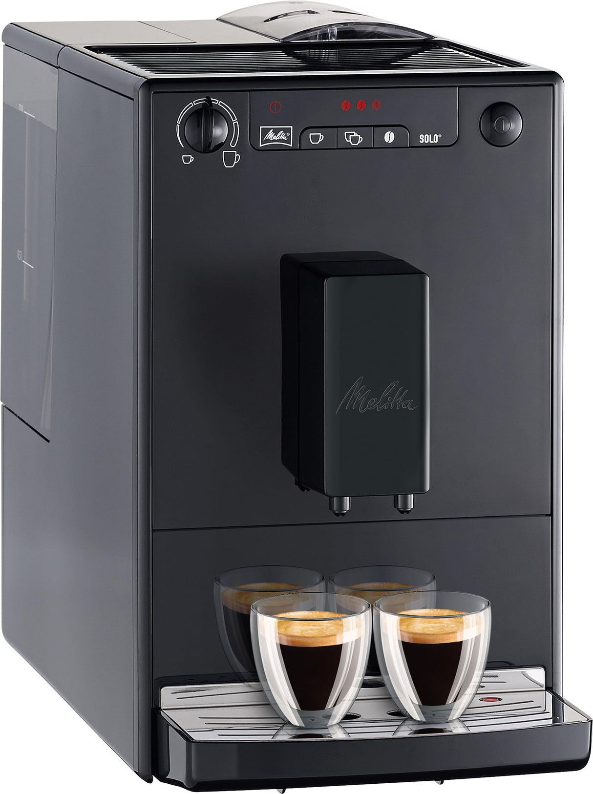 Melitta Solo E950 - Cafetera superautomática compacta con modo doble taza para expreso, máquina de café con sistema de extracción de aroma, boquilla regulable y limpieza automática, 1,2 L, negro