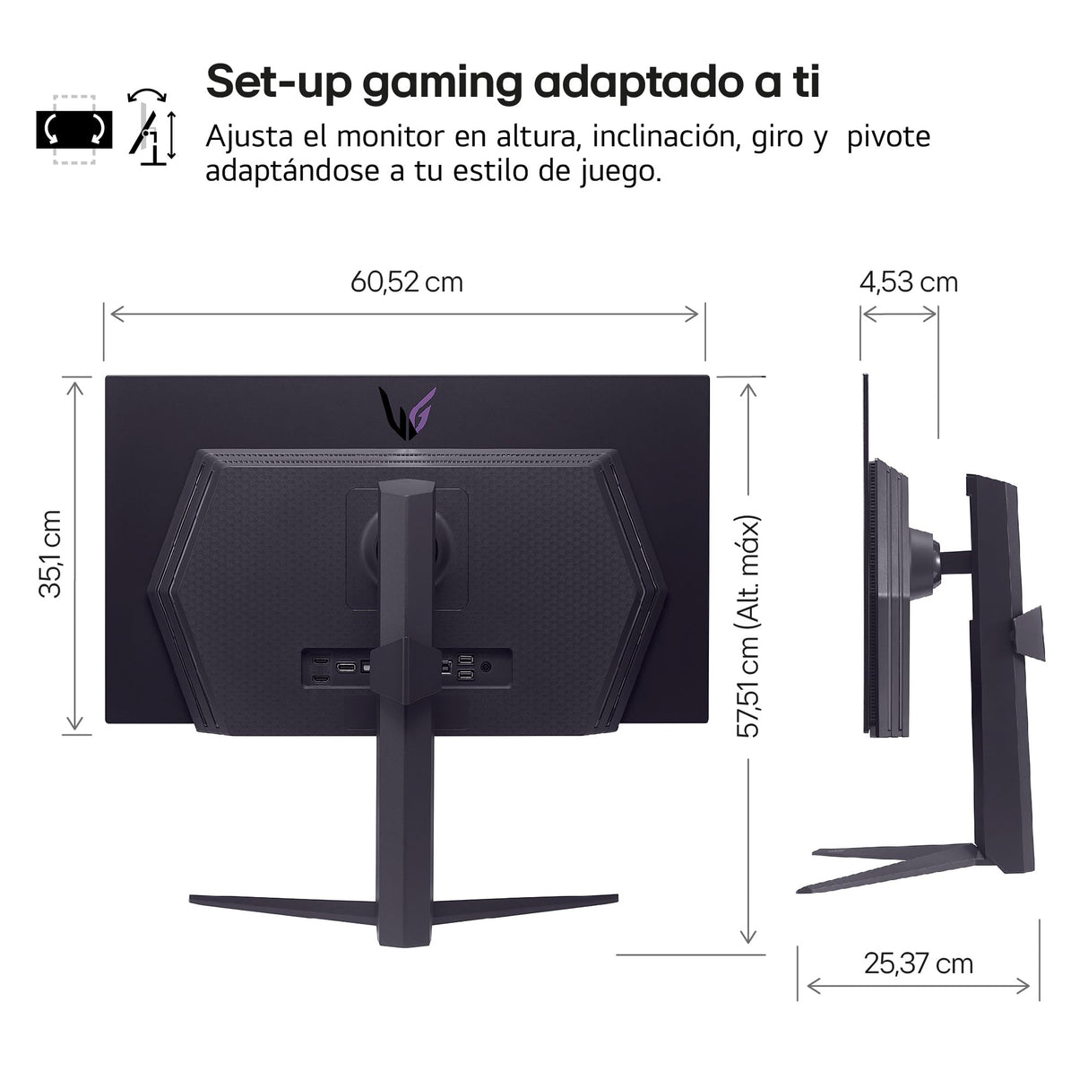 LG 27GS93QE-B - Monitor Ultragear, Monitor OLED, 27 Pulgadas, 2560x1440, 16:9, 0,03 ms, 240 Hz, Clasificación F, G-Sync Compatible y FreeSync Premium Pro, Morado Grisáceo, Negro - Flat