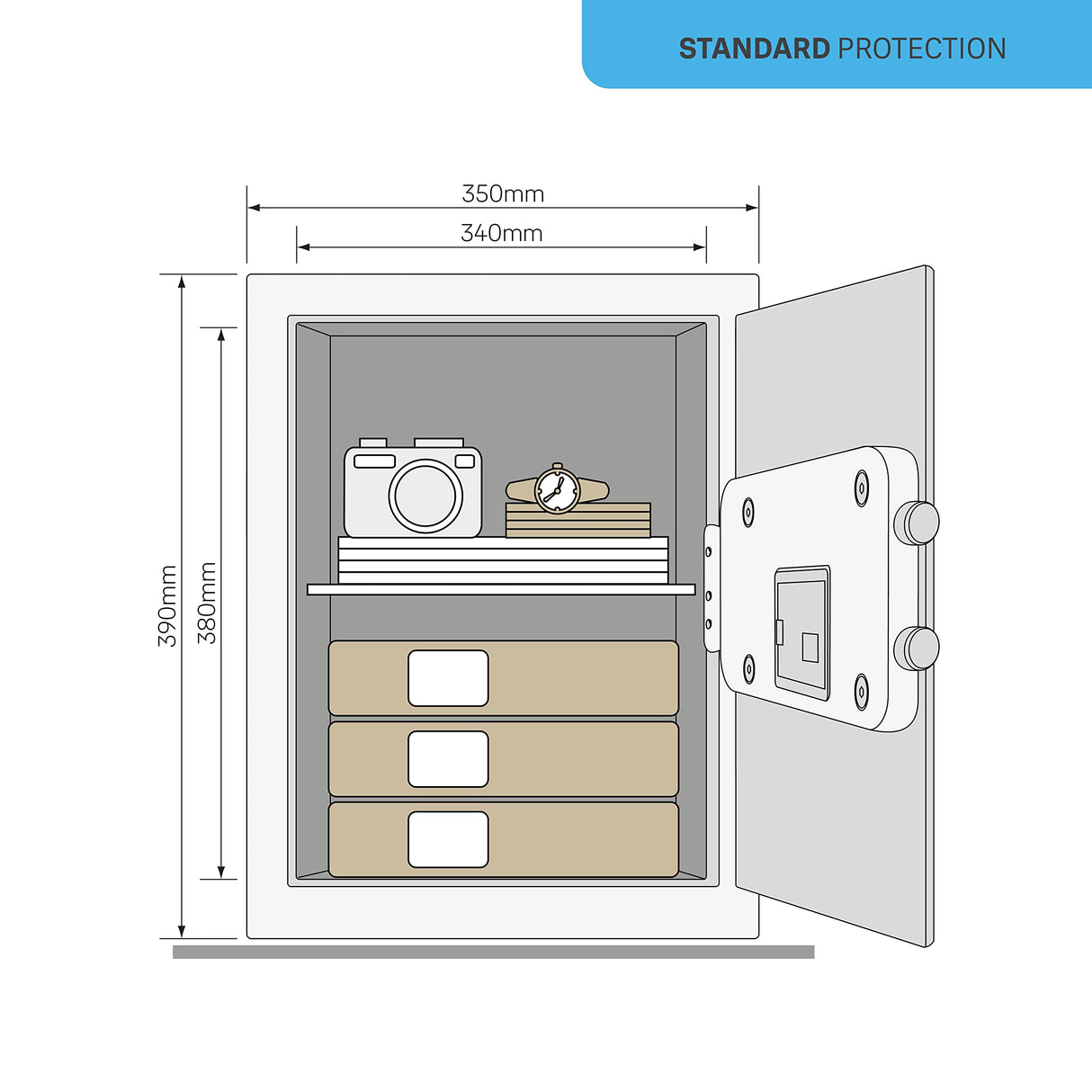 Yale YSV/390/DB2 Caja Fuerte de Mueble Serie Value Grande Negra, Acceso con Pin Digital, Cerradura Electrónica con Apertura Manual