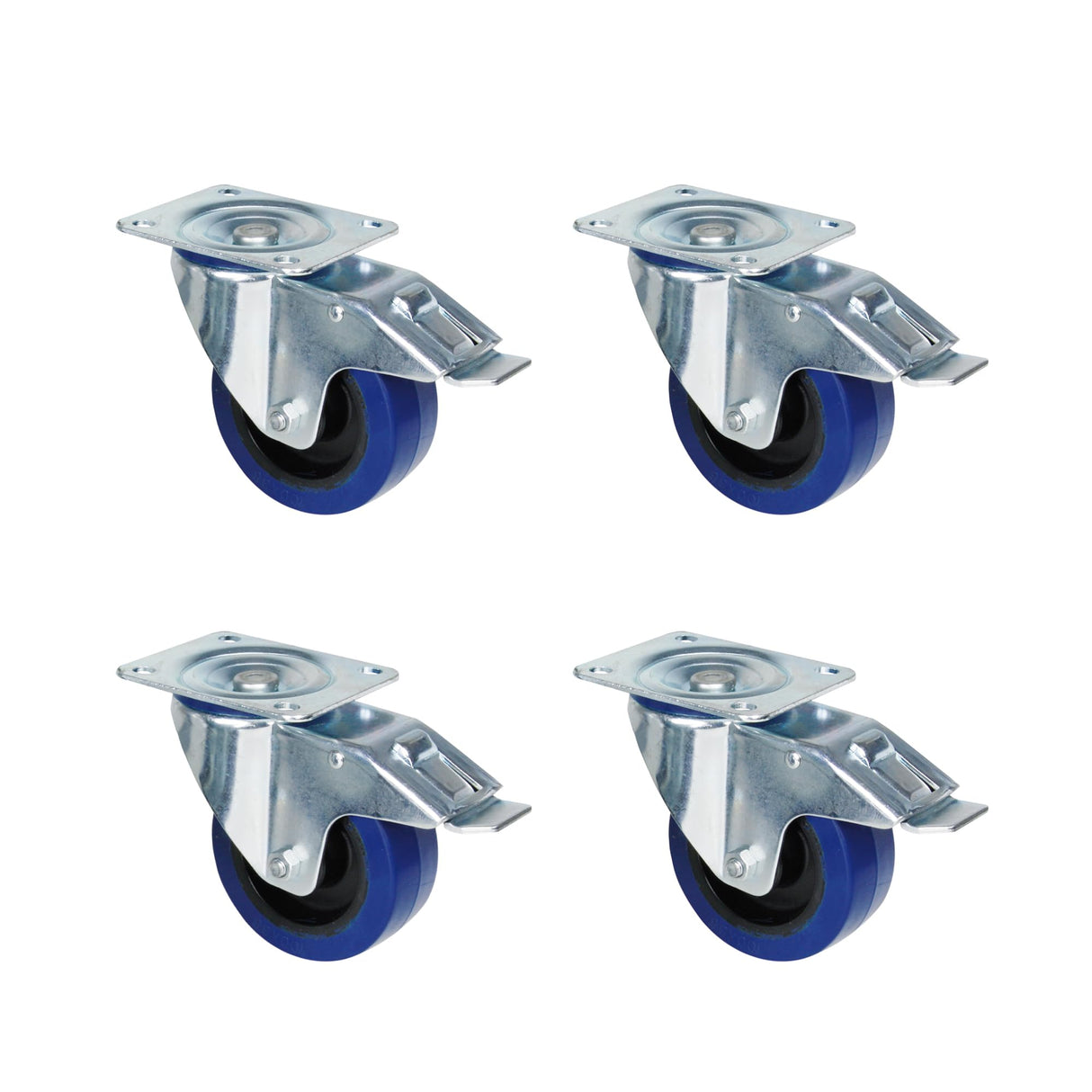 Adam Hall Hardware 372191 M8 AH - 4x Rueda pivotante de acero con rueda azul y freno, 100 mm