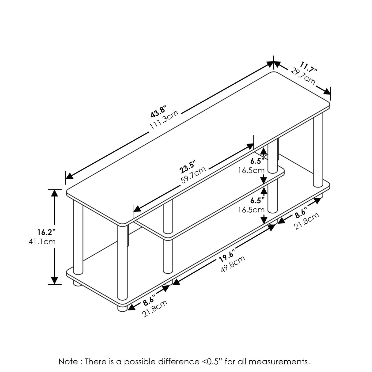 Furinno Soportes de TV de entretenimiento de 3 niveles Nogal/Negro