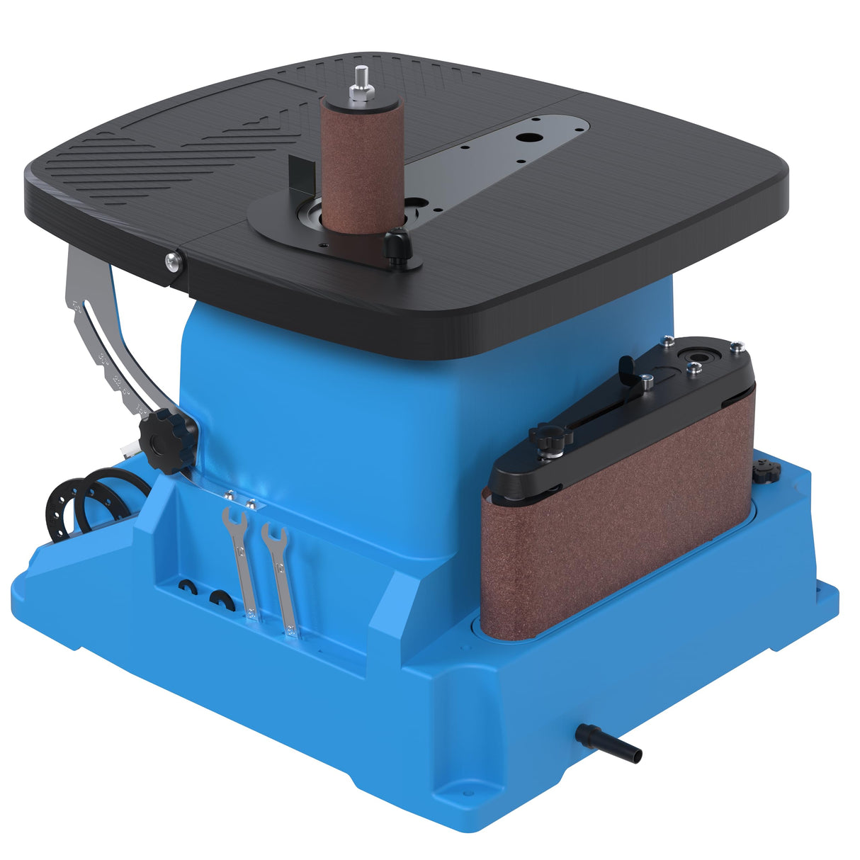 Güde GSBSM 500 - Lijadora de banda de husillo (230 V, 500 W, 2000 min-1, velocidad del husillo, 8 m/s, oscilante, dispositivo 2 en 1, conversión sin herramientas, mesa ajustable 0-45°, incluye