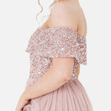 Maya Deluxe Maya Frosted Pink Bardot Embellished Maxi Dress Vestido de Dama de Honor, 10 para Mujer