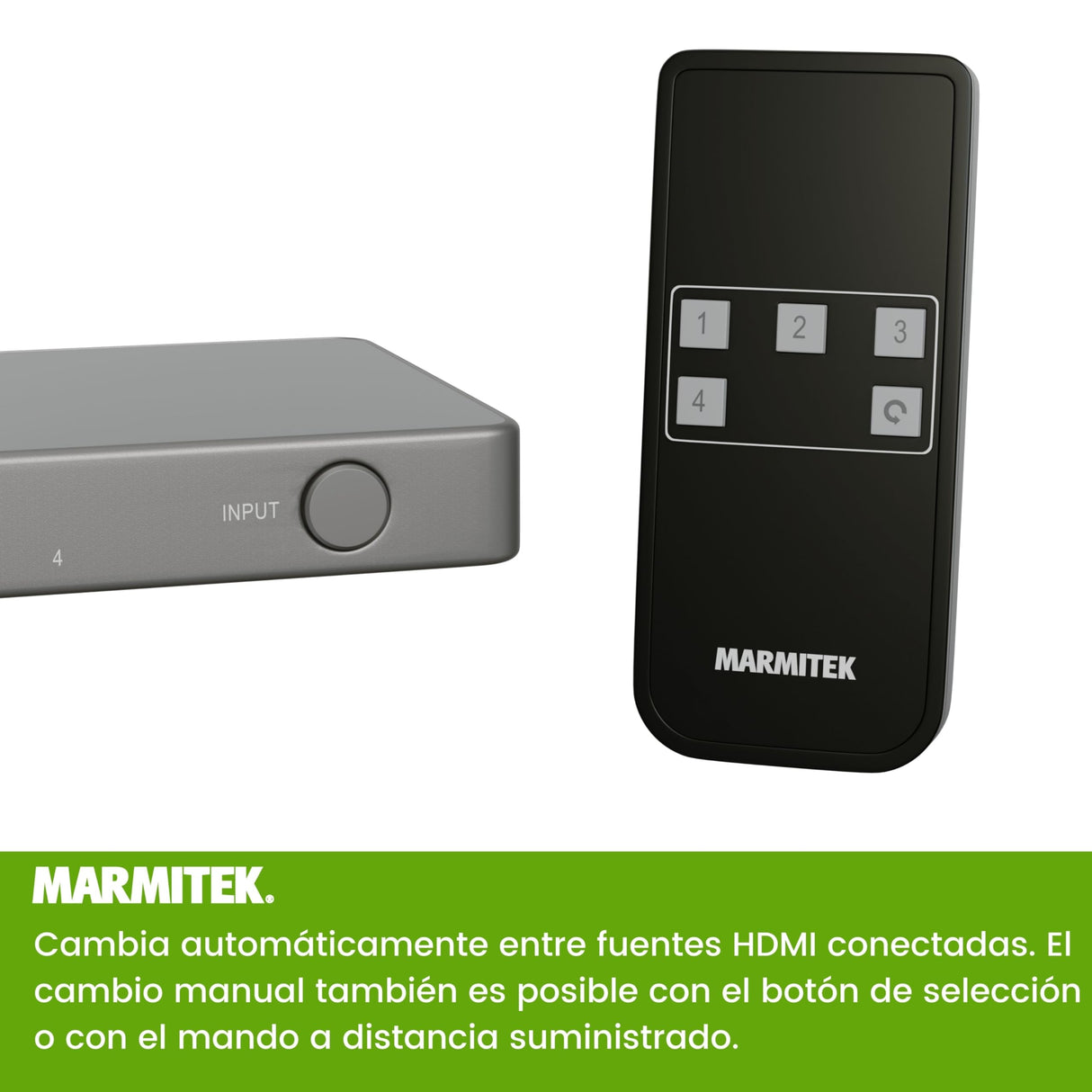 HDMI 2.1 Switch - AS48-4K 120Hz - Conmutador Gaming HDMI 8K - HDMI 2.1 - HDR - Funciones PS5 y Xbox - ALLM - VRR - QFT - QMS - 4 entradas/1 Salida - Adaptador HDMI 4K120-48Gbps - Dolby Digital