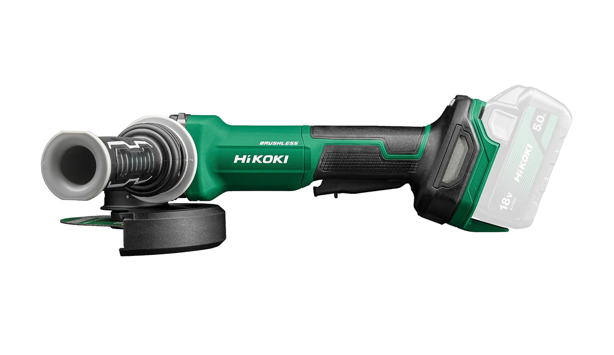 HIKOKI Akku Winkelschleifer G1813DVF (18V, Schleifscheiben Ø:125 mm, Antriebsspindel: M14, Brushless Motor, Leerlaufdrehzahl:3200-8000 min-1,) plus Zubehör, ohne Akku, Ladegerät und Transportkoffer.