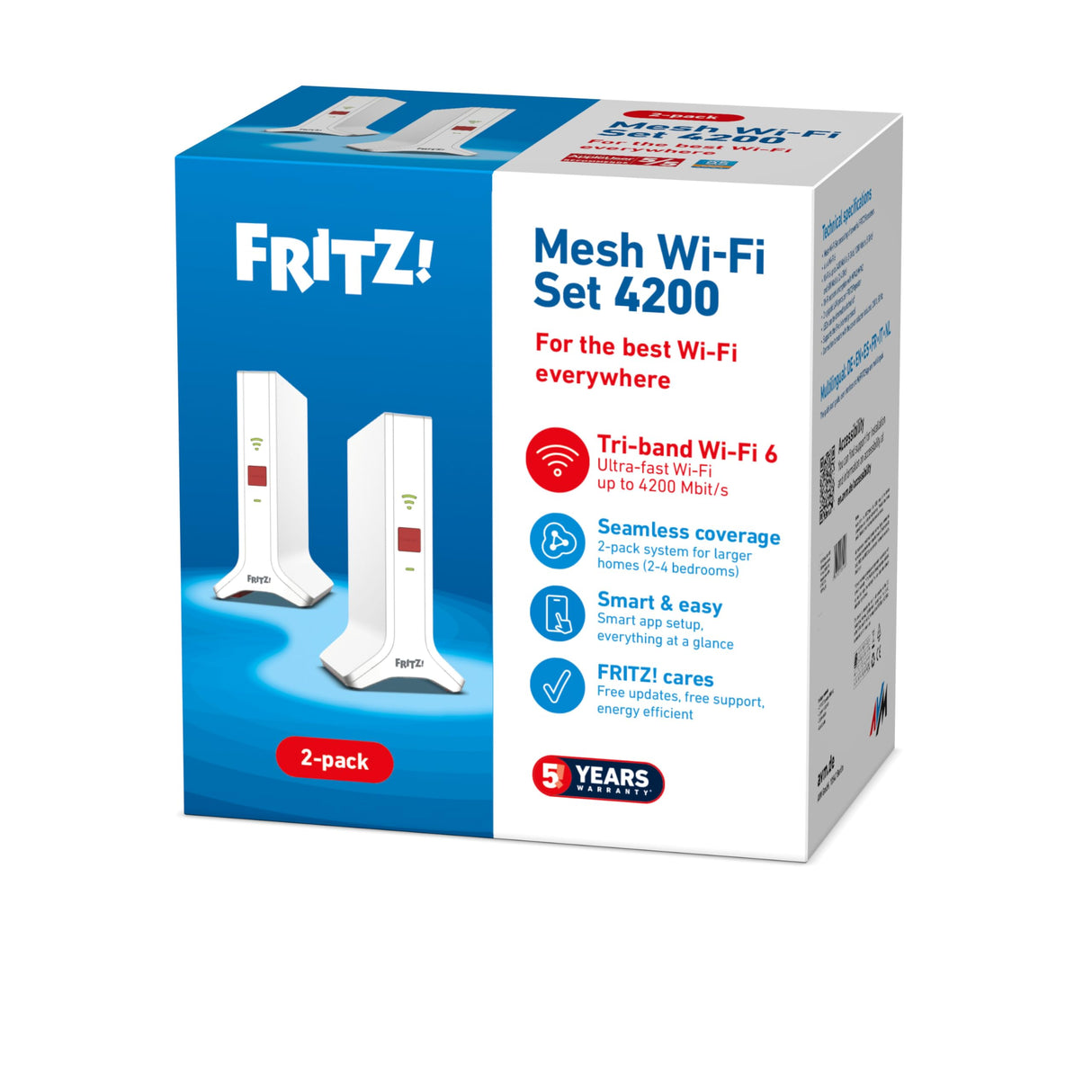 AVM Fritz! Mesh Wi-Fi Set 4200 International, Pack de 2 Fritz! Repeater 3000AX, Solucion Mesh hasta 4 estancias, WiFi 6 Tribanda con hasta 4.200 Mbps, 2 LAN Gigabit, Interfaz en Español