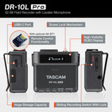 TASCAM DR-10L Pro - Grabadora flotante microlineal de 32 bits con micrófono Lavalier y adaptador Bluetooth opcional para control remoto y sincronización