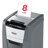 Rexel 2020090XEU - Destructora de Papel Automática Optimum AutoFeed 90X, Corte en Partículas P-4 (4x28 mm), 90 Hojas A4, Papelera Extraíble 34L, Destruye Grapas y Clips, Uso en Oficina