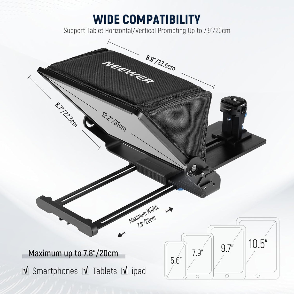 NEEWER Teleprompter con Montaje Cámara Tipo Arca, Zapatos Fríos,RT113 Remoto para NEEWER Teleprompter APP, Enseñanza Línea/Vlogger/Live Streaming Prompter para Tableta iPad, sin Ensamblaje, X12II