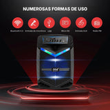 PYLE Sistema de Altavoces, PA, 800W, Bluetooth, portatil, Recargable, Exteriores, subwoofer de 12”, Tweeter de 1”, función de grabación, micrófono, Luces de Fiesta, Radio USB/SD, Color Negro
