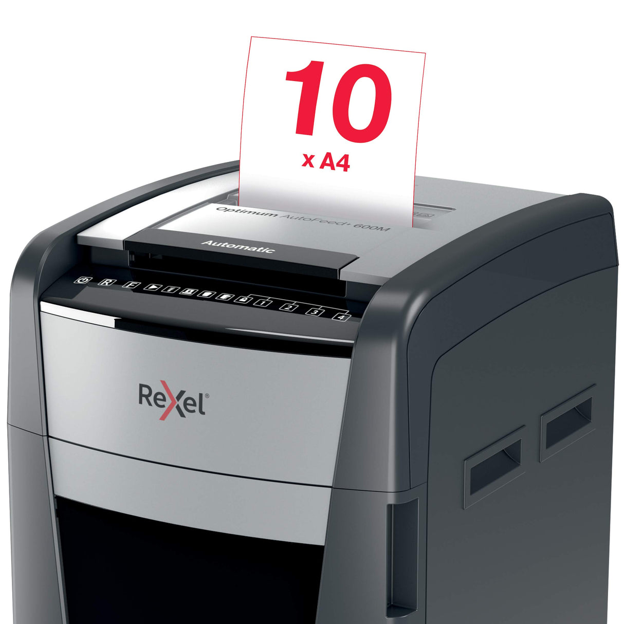 Rexel Optimum Autofeed Destructora de Papel de Alimentación Automática con Microcorte P5, 600 Hojas, Papelera de 110 L, con Ruedas, 2020600M
