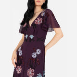 Maya Deluxe Women's Maxi Dress Ladies Embroidered Sequin Embellished Button Front Split for Wedding Guest Bridesmaid Prom Evening Vestidos, Berry, 48 De Las Mujeres