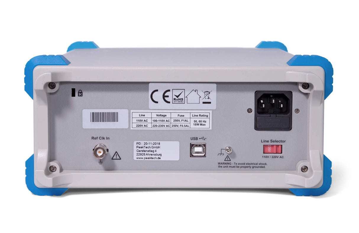 PeakTech, Generador de funciones arbitrarias Peaktech P 4120 1CH, 1 µhz, 5 Mhz, 6 formas de onda estándar, mando a distancia y software para edición de formas de onda, frecuencia de 125 MS/S