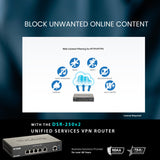 D-Link DSR-250V2 Router Profesional Firewall VPN, Gigabit Multi-WAN, balanceo de Carga, 1p WAN, 3p LAN, 1p WAN/LAN/DMZ, VPN avanzado para securizar teletrabajo, Control de Webs y apps