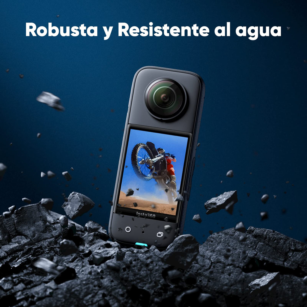Insta360 X3 Kit Motero - Cámara de acción 360 Resistente al Agua, Sensor de 1/2", 5.7K 360, Fotos 72MP, estabilización, Pantalla táctil de 2.29", edición por IA, Live Streaming, Webcam