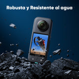 Insta360 X3 Kit Motero - Cámara de acción 360 Resistente al Agua, Sensor de 1/2", 5.7K 360, Fotos 72MP, estabilización, Pantalla táctil de 2.29", edición por IA, Live Streaming, Webcam