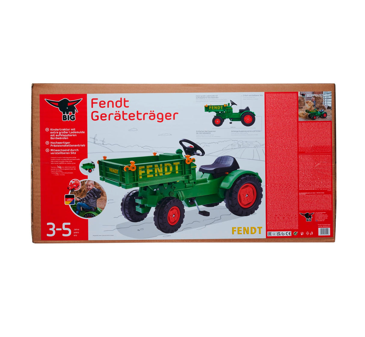 Big Fendt - Tractor Infantil con Cadena de precisión, Asiento Ajustable en 3 Posiciones, hasta 50 kg, Licencia de Fendt, para niños a Partir de 3 años, Verde, Amarillo, Negro y Rojo