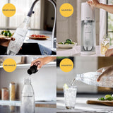 Sodastream Terra - Máquina de agua con gas y soda | Pack 1 botella de 1 l, acabado de acero inoxidable, compatible con lavavajillas + 1 recarga de gas de 60 l para clips, color blanco