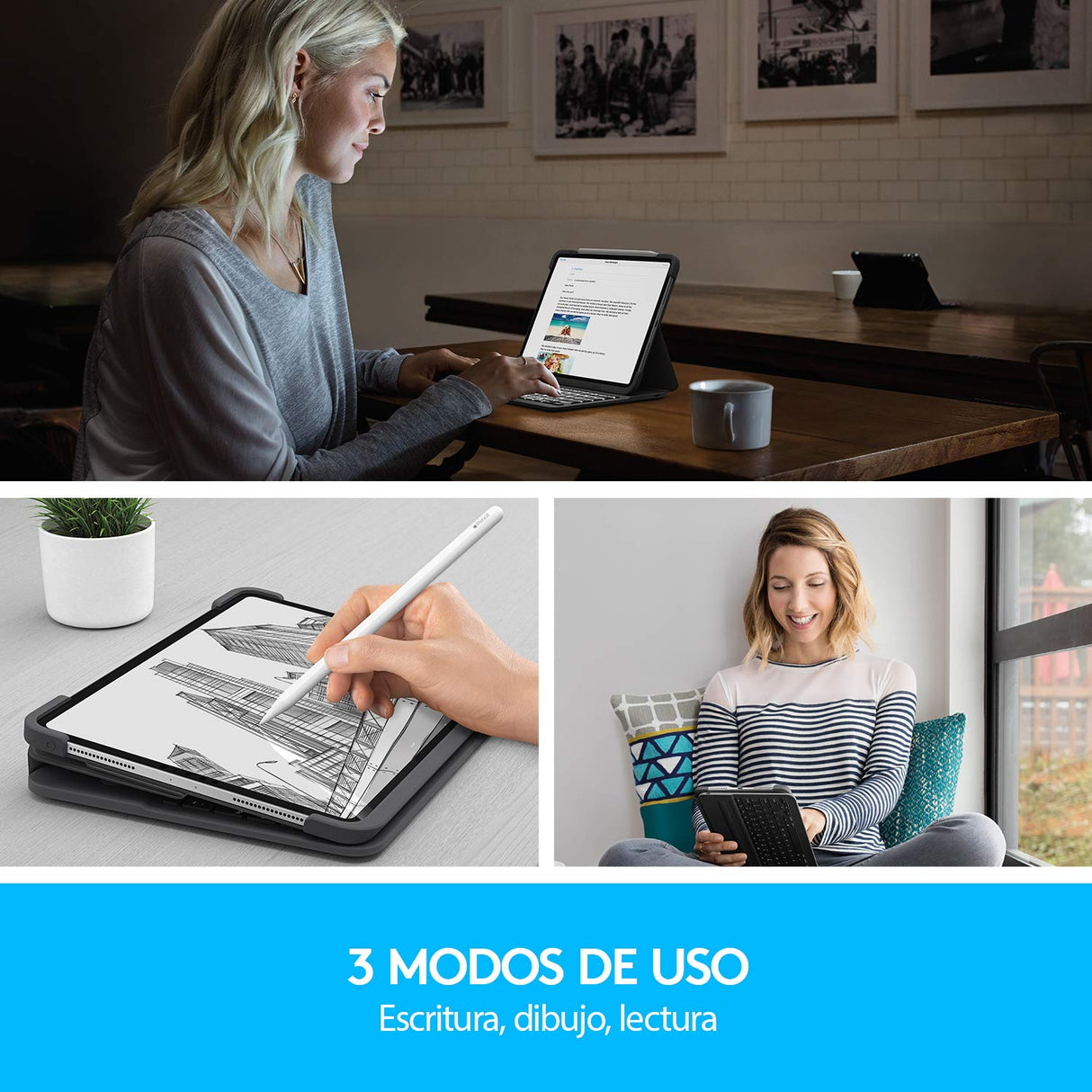 Logitech Slim Folio Pro Funda para iPad con Teclado Inalámbrico Bluetooth, iPad Pro 12,9 Pulgadas 3.ª Gen Modelos A1876, A1895, A1983, A2014, Teclas Retroiluminadas, Disposición QWERTY Italiano