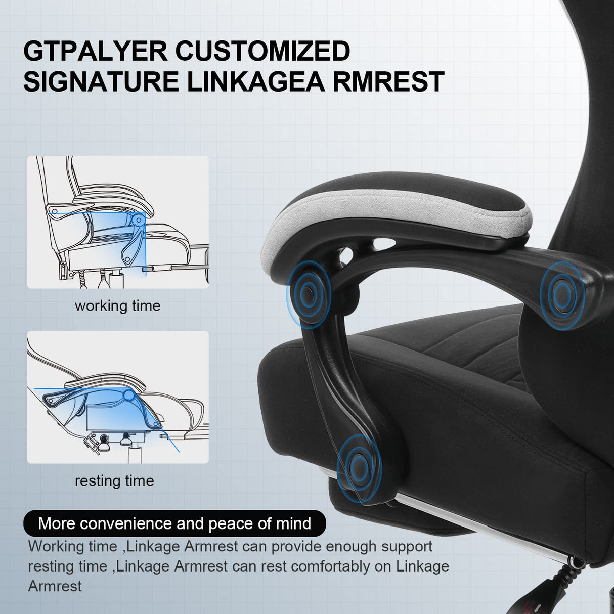 GTPLAYER - Silla para Juegos de Oficina, ergonómica, sillón Gaming Leathaire, reposabrazos reclinable, con reposapiés, Color Negro