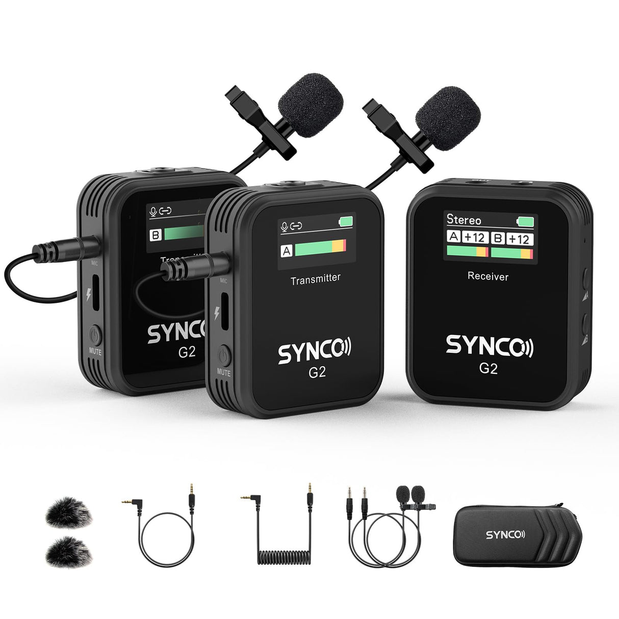 SYNCO Micrófono Lavalier inalámbrico, G2 (A2) 2.4GHz Clip en Solapa con Sistema de micrófono para Smartphone Cámara DSLR, Microfonos Inalambricos Solapa
