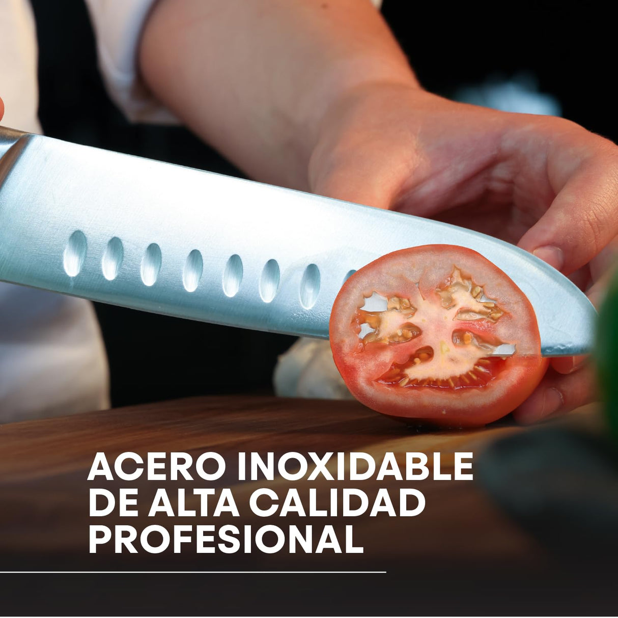 MasterChef Juego de Cuchillos de Cocina Profesional con Soporte, con Cuchillo Chef, Cebollero, Santoku, Pan, Chuleteros, Afilador y Tijeras, Acero Inox con Alto Carbono, Asas Triple Remache, 15 Piezas