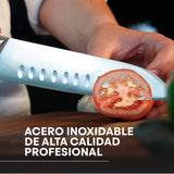 MasterChef Juego de Cuchillos de Cocina Profesional con Soporte, con Cuchillo Chef, Cebollero, Santoku, Pan, Chuleteros, Afilador y Tijeras, Acero Inox con Alto Carbono, Asas Triple Remache, 15 Piezas