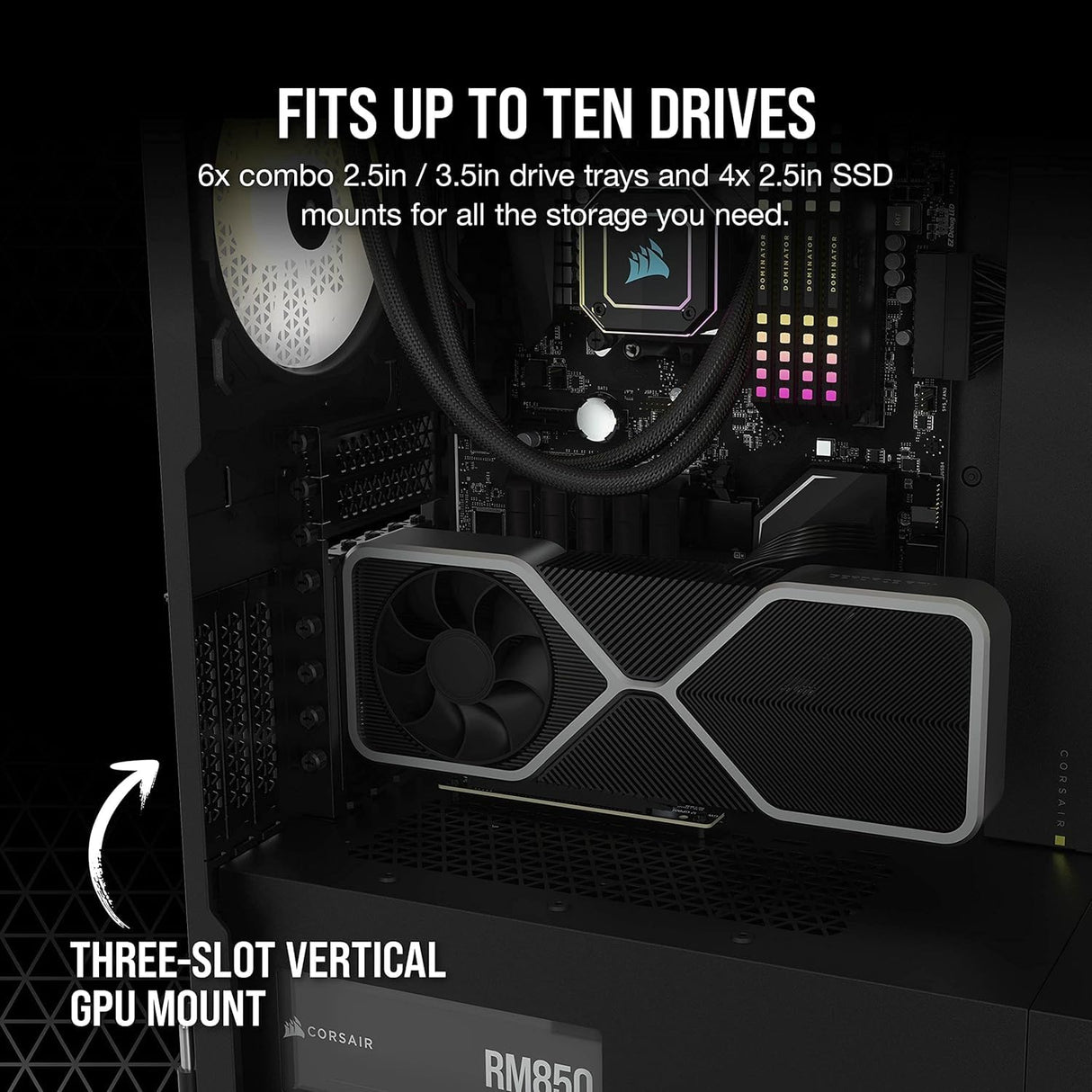 Corsair 7000D AIRFLOW Chasis para PC ATX Full-Tower, Panel Frontal con Un Caudal de Aire Elevado, Tres Ventiladores de 140 mm Incluidos con Repetidor PWM, Espacioso Interior, Negro