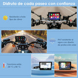 Pantalla Moto Carpuride W502, 5" IPS Táctil IP67 Impermeable, CarPlay & Android Auto Inalámbricos, GPS, Control por Voz Siri/Asistente Google, Dual Bluetooth, Soporte Ajustable Manillar