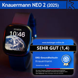 Knauermann Neo 2 (2025) - Negro Rectangular - Reloj Salud Smartwatch - ECG - Función HRV - BT Bluetooth - Apnea del sueño - Presión Arterial - Velcro Rosa, Höhe: 42mm; Breite: 40mm; Dicke:, Höhe: