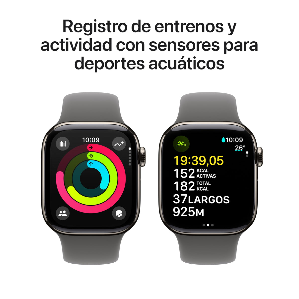 Apple Watch Series 10 GPS + Cellular Smartwatch con Caja de Titanio Natural de 42 mm y Correa Deportiva Gris Piedra - Talla M/L. Monitor de entreno, App ECG, Pantalla Retina Siempre Activa