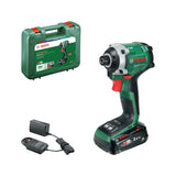 Bosch 18V System atornillador de impacto a batería UniversalImpactDrive 18V-210 (potente y compacto para madera; batería PBA 18V 2.0Ah W-BM, cargador AL18V-20, estuche de transporte incl.)