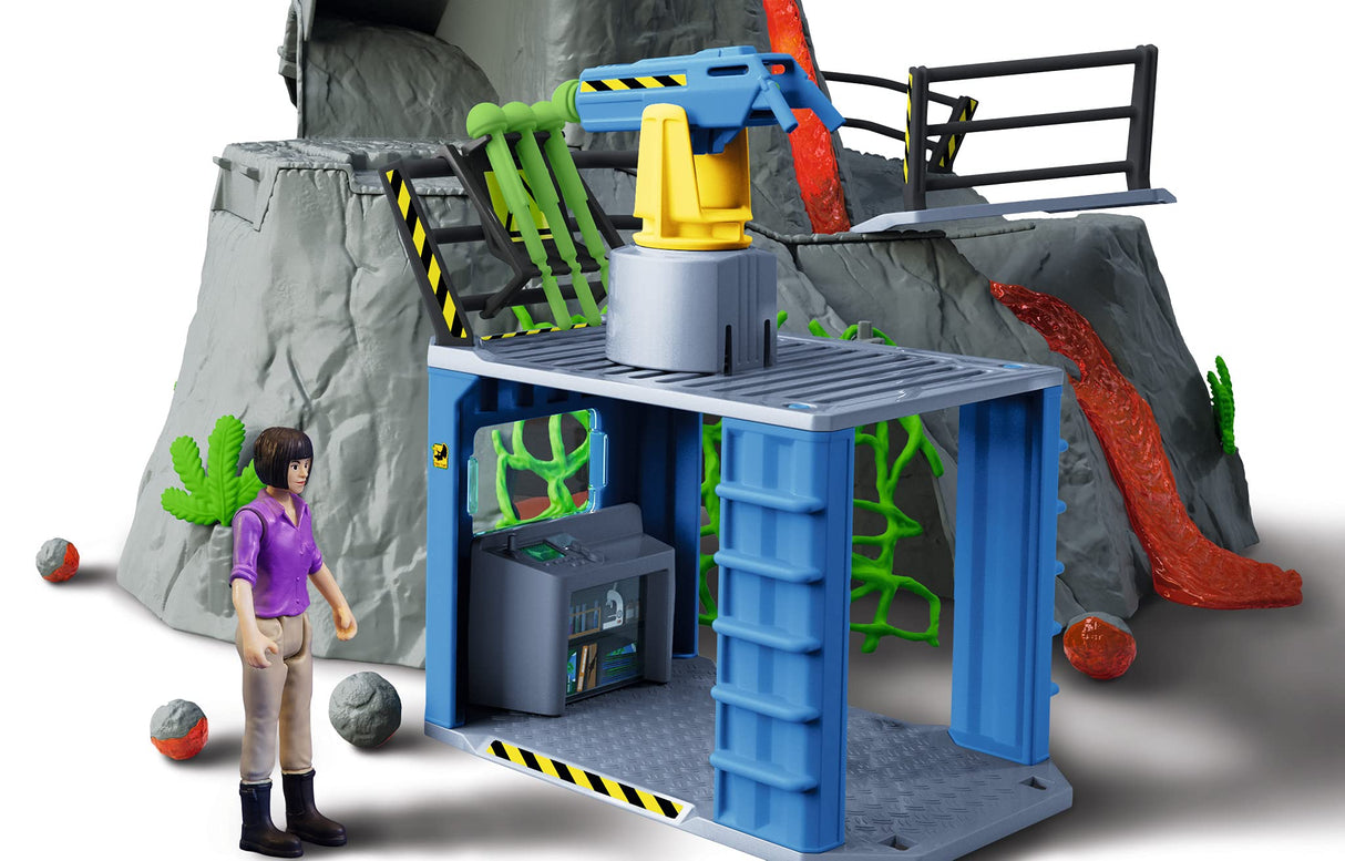 Schleich Dinosaurs 42564 — Set Campamento Base de Expedición con Dinosaurios de Juguetes — Incluye Volcán en Erupción LED, Exploradores y 2 Figuras de Dinosaurios — Juguetes para Niños 5 Años o Más