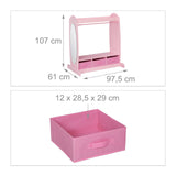 Relaxdays Perchero Infantil, 5 Compartimentos, Colgador de Ropa Niñas, con Gancho y Espejo, 107 x 97,5 x 61 cm, Rosa, Tablero de Fibras
