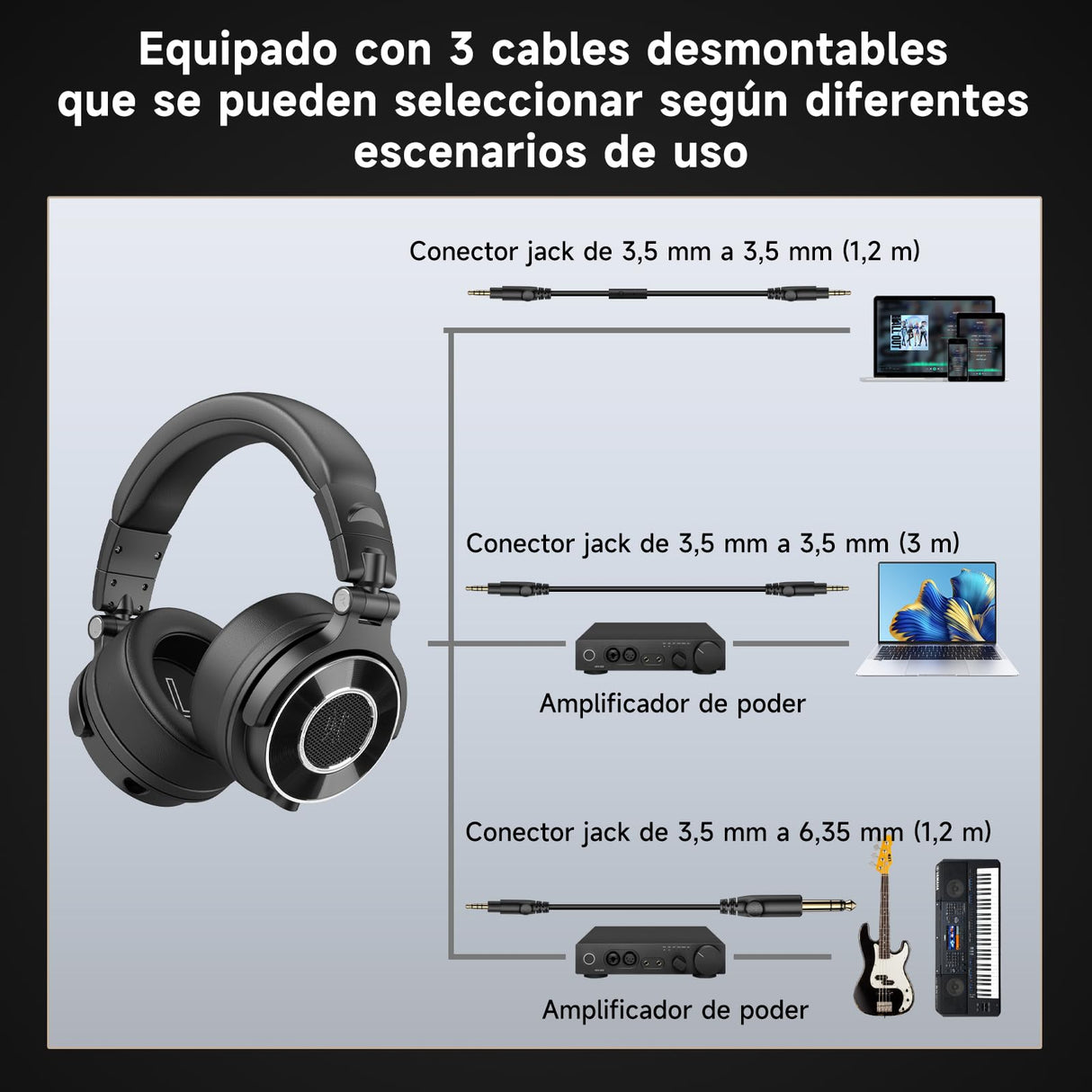 OneOdio Monitor 60 - Auriculares Profesionales de Estudio, Cascos Hi-Res con 50mm Controladores, Audífonos Cerrados con Cable Desmontable (3,5 mm / 6,35 mm) para DJ, Podcast, Grabación, Móvil, PC