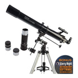 Celestron 21048 PowerSeeker 80EQ Telescopio Refractor: Incluye Dos oculares, Diagonal de Imagen Recta, Lente Barlow de 3 aumentos, trípode Ajustable en Altura y Bandeja de Accesorios de Lujo, Negro