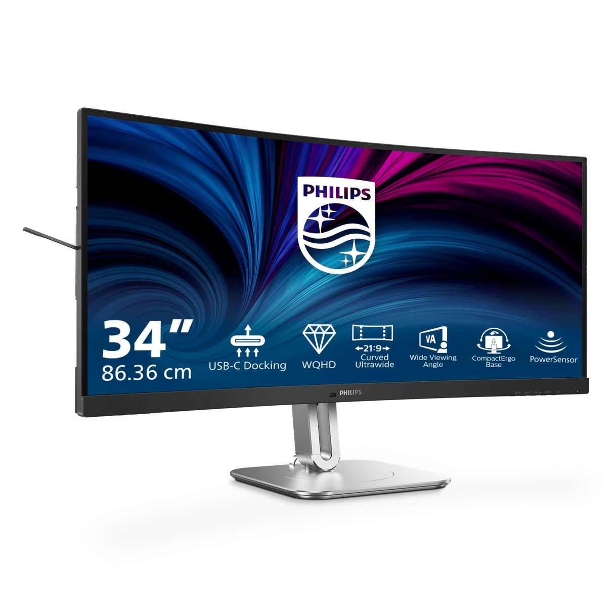 Philips EVNIA 34B2U5600C Monitor Gaming 34" UWQHD Curvo, WLED, 120Hz, VA, 4 ms GtG, Adaptive Sync., TUV Eyesafe, Altavoces, Altura Ajustable (2X HDMI 2.0, 1x DP 1.4, USB-C) Gris Oscuro