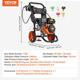 VEVOR Lavadora de Alta Presión a Gas Vertical 3400 PSI 2,6 GPM Limpiador de Alta Presión 10 L/min con Bomba de Aluminio, Pistola Rociadora, Varilla de Extensión, 5 Boquillas para Casas, Vehículos