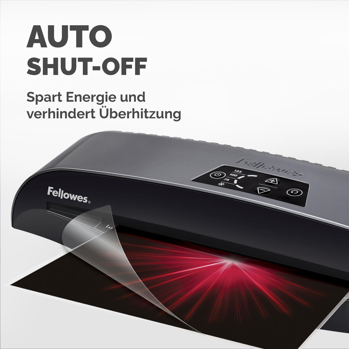 Fellowes Plastificadora A3 Calibre para pequeñas oficinas,1 minuto de calentamiento con apagado automático y modo de reposo, 80-125 micras, Incluye 10 fundas de plastificación A4, Negro