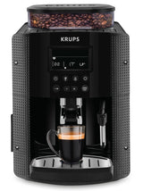 Krups Máquina de café Essential, molinillo de granos, cafetera espresso, pantalla LCD, limpieza automática, boquilla de vapor para capuchino negro YY8135FD