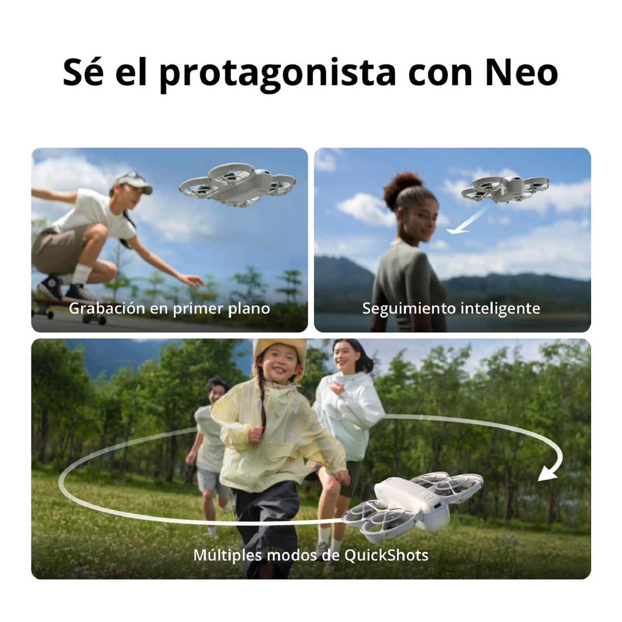 DJI Neo, dron mini con cámara 4K UHD para adultos, 135 g dron que vuela siguiéndote, despega desde la mano, seguimiento de objetivos, QuickShots, vídeo estabilizado (sin control remoto)