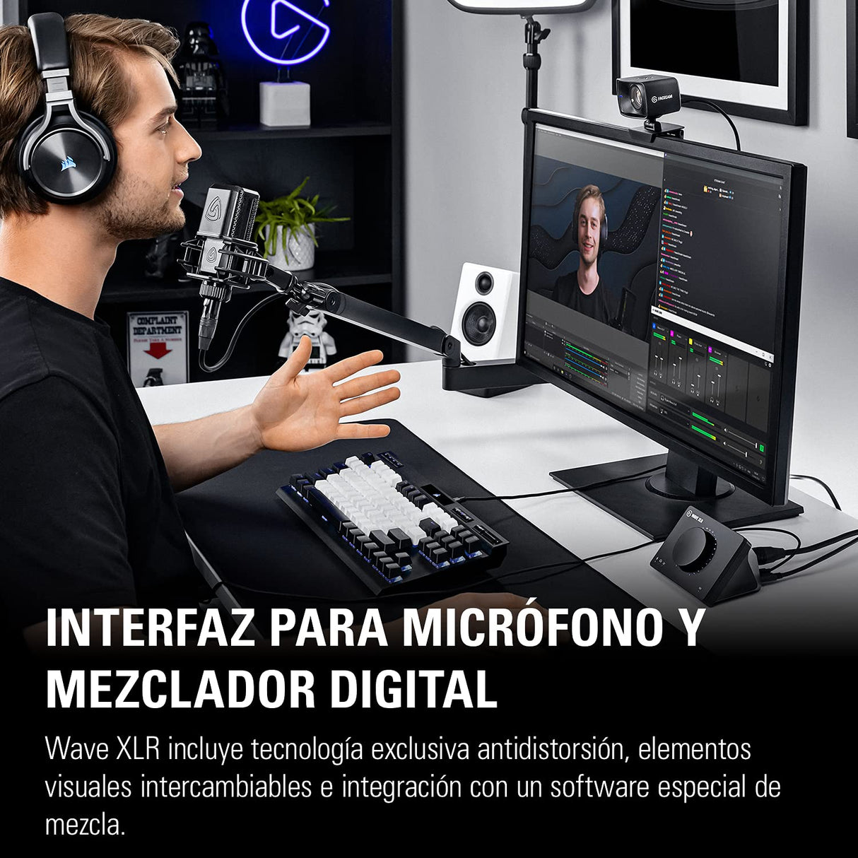 Elgato Wave XLR - Mezclador de audio y previo de 75 db para micrófono XLR a USB-C, alimentación phantom de 48 V, muteo táctil, software para streaming, grabación y podcasts, Mac y PC