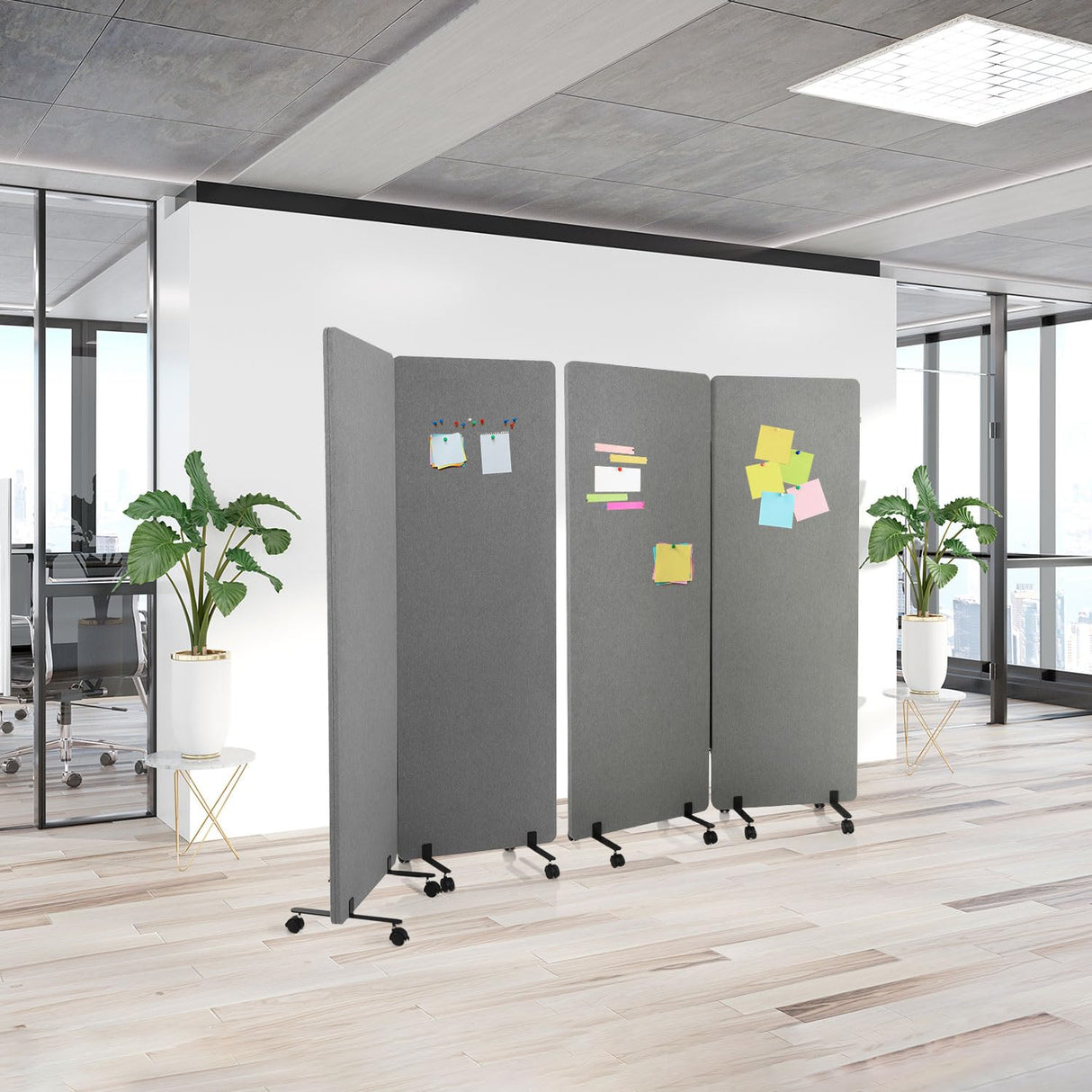 hjh OFFICE 891006 Tabique acústico FLEXMIUT 177 x 60 cm, Juego de 2, Separador de Espacios, con Ruedas y Deslizadores, Tejido Gris Oscuro
