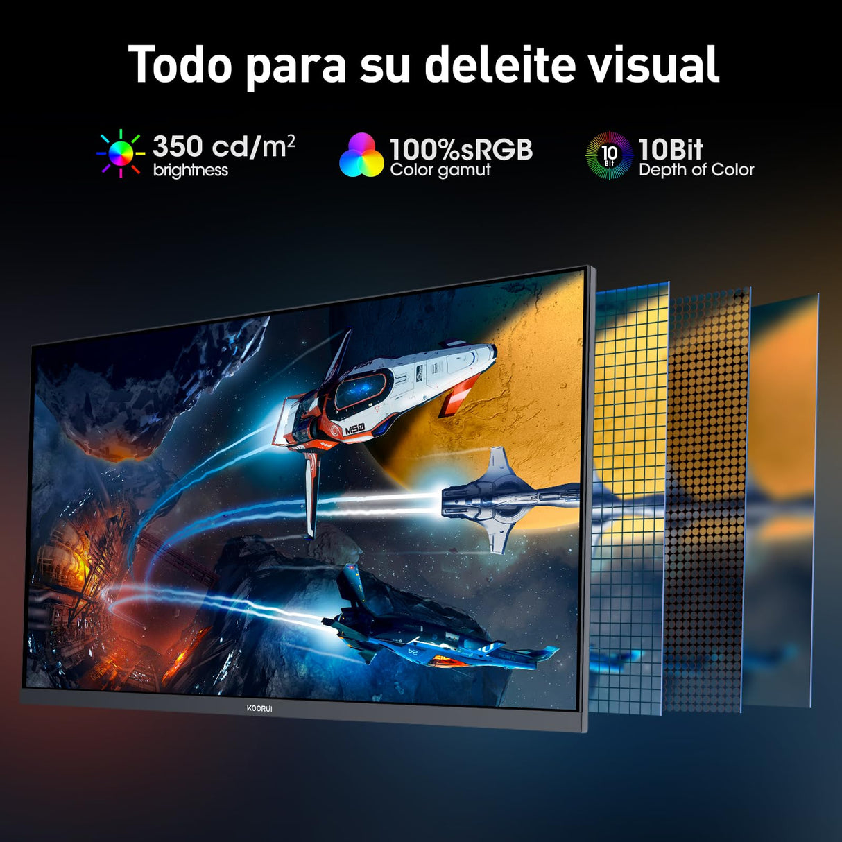 KOORUI G2741L 27" Monitor Gaming, UHD 2160P 160Hz / FHD 1080P 320Hz (Fast IPS, 1ms, Adaptive Sync, Giratorio, Inclinación, Altura Ajustable, Eye Care, HDR400, 10Bit, 2xHDMI 2.1, DP 1.4)