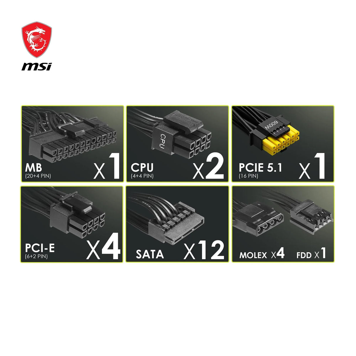 MSI mag A1250GL ATX 3.1 PCIe 5.1 1250W 80 Plus Gold Modular