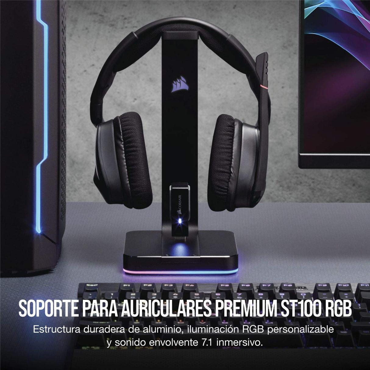Corsair ST100 RGB Premium, Soporte de Auriculares, Negro