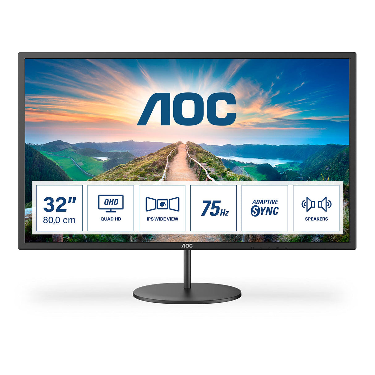 AOC Q32V4 Monitor 32 Pulgadas QHD, 75Hz, IPS, 4 ms GtG, Adaptive Sync., Altavoces (2560x1440, 1x HDMI 1.4, 1x DP 1.2), Negro