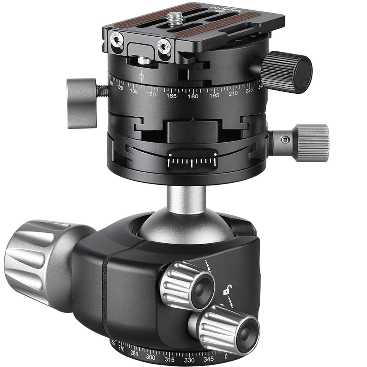 Leofoto - LH-40GR Cabeza de Bola con Abrazadera de Panning con Engranaje - Doble Cabeza Giratoria - Ideal para fotografiar Arquitectura, paisajes y panoramas - LH-40GR