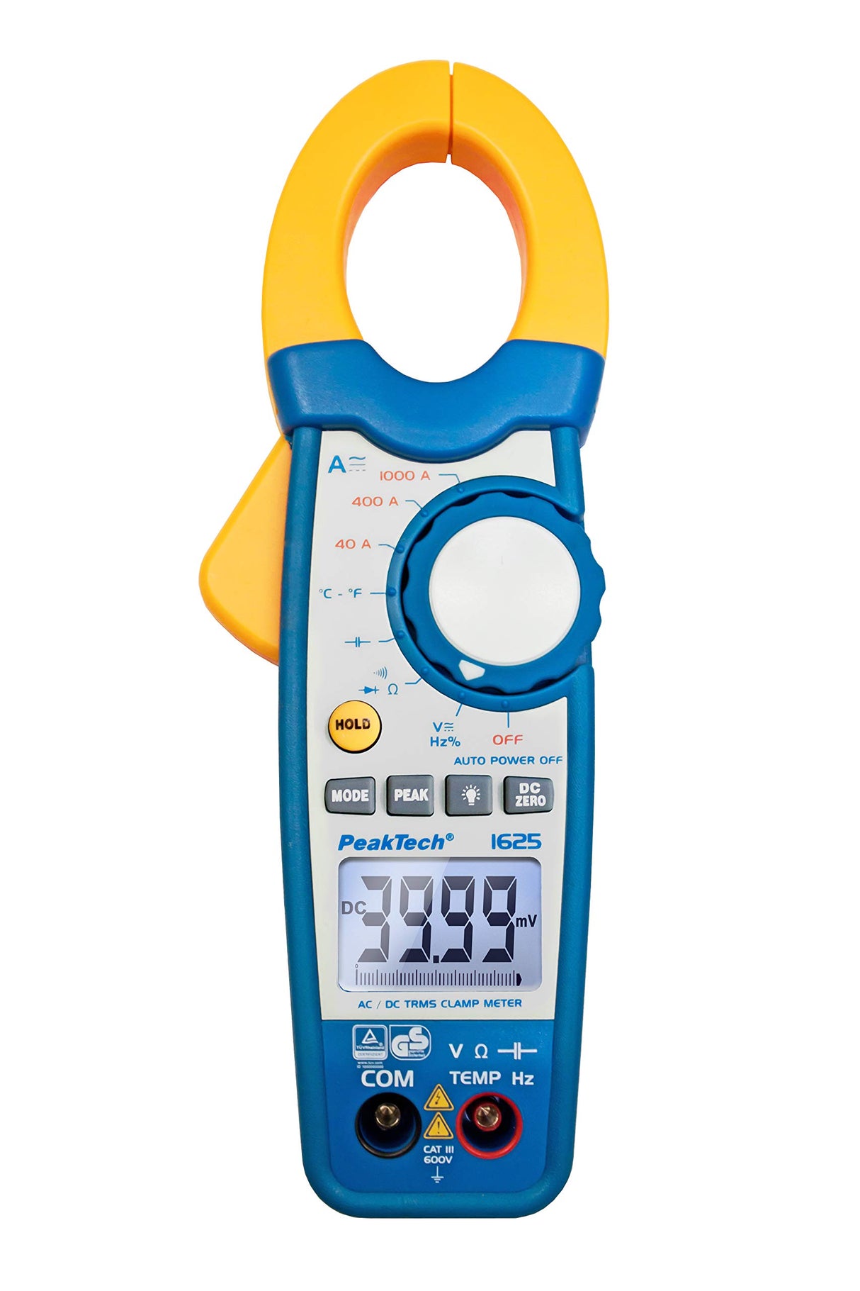 PeakTech 1625 – Pinza amperimétrica RMS 1000A AC/DC, multímetro digital, TUV/GS, 4000 cuentas, voltímetro sin contacto, medición de corriente, probador de continuidad - Max 600 V